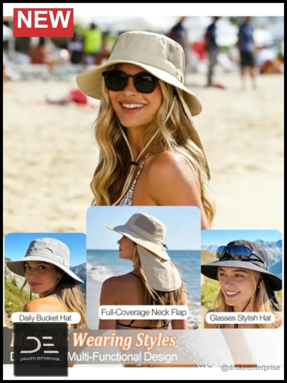 UPF 50+ Sun Hat with Detachable Neck Flap Packable Bucket Hat for Fishing Hiking